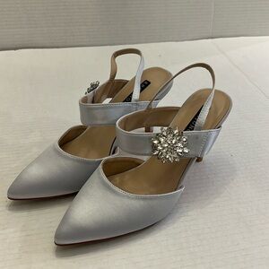 ERIJUNOR Women Pointed Toe Slingback Rhinestone Brooch Satin Evening Prom Sz 8 =